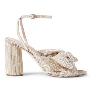 Loeffler Randall Camellia Knotted Metallic Sandals Platinum,Size 9.5